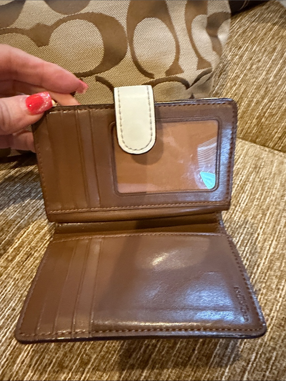Coach Brown Monogram Canvas Wallet with White Leather and Tab Accent 💼 - Picture 11 of 16